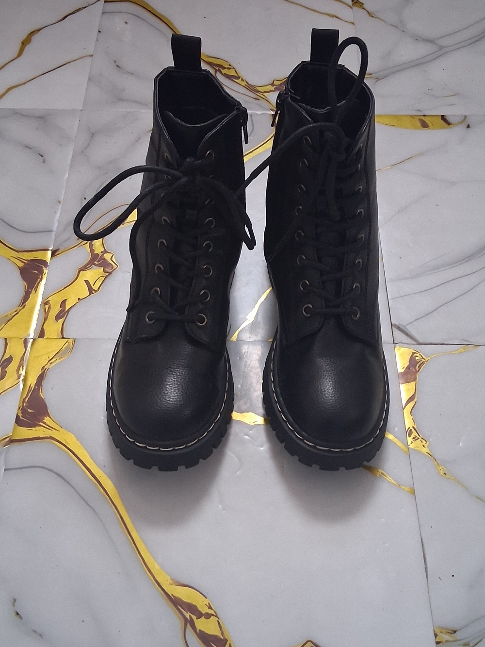 No Boundaries Black Lace-Up Combat Boots with Side Zipper